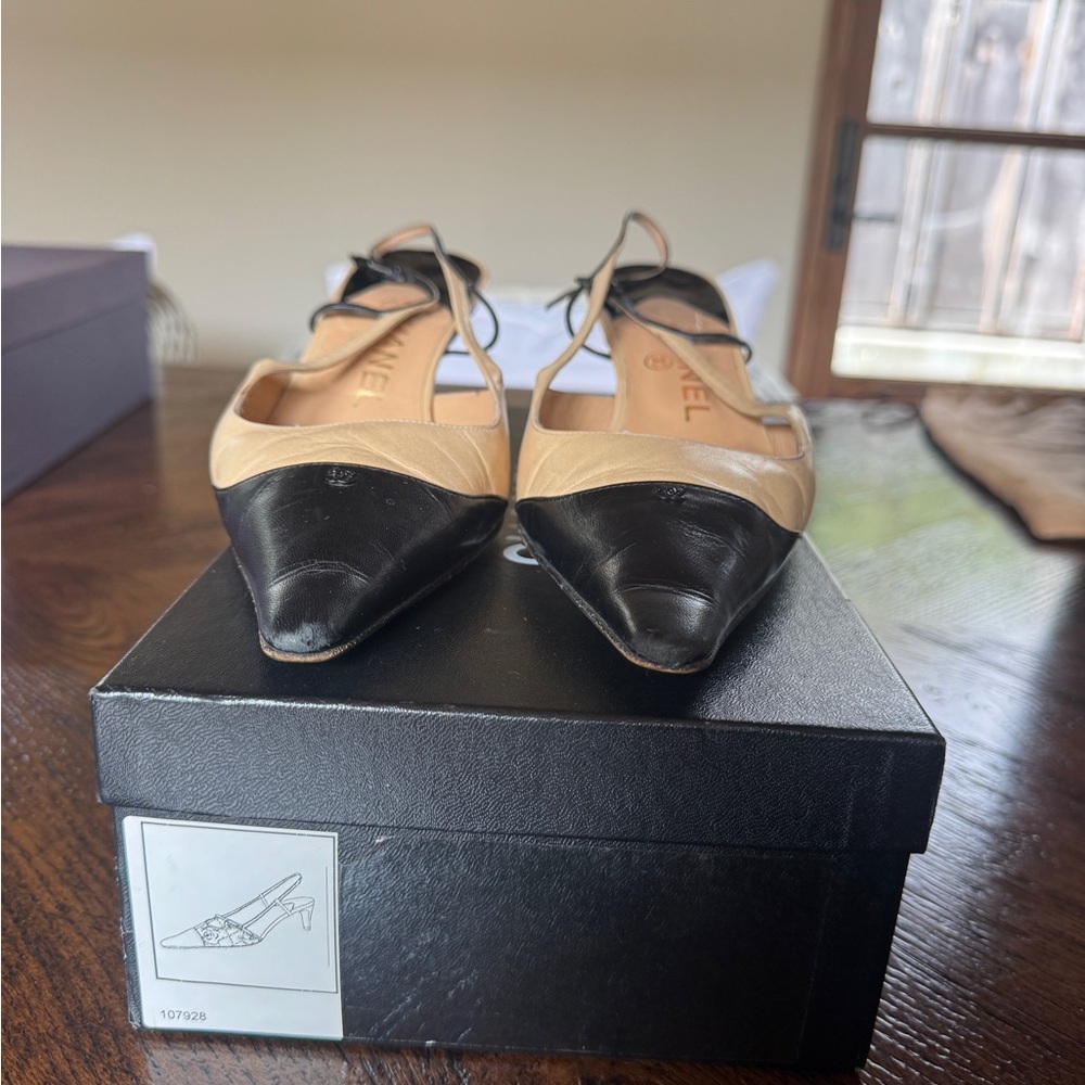 Chanel Black and Tan Women's slingback heels